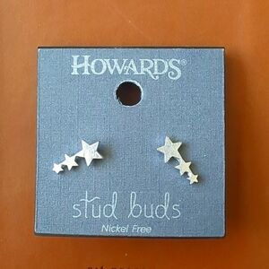 NIP Stainless Steel Howards Stud Buds Silver Star Earrings